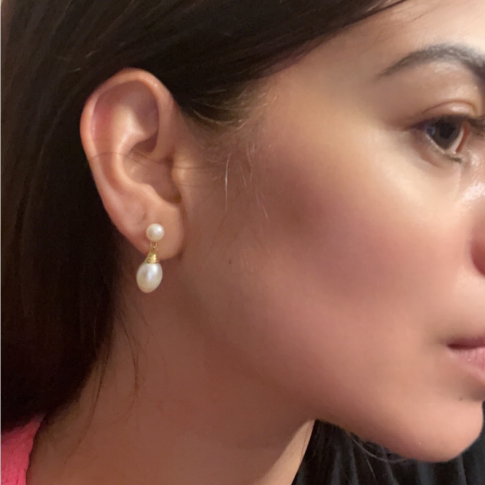 Set of Real Pearl Earrings with 18 k Gold tone Plated - Picture 8 of 12